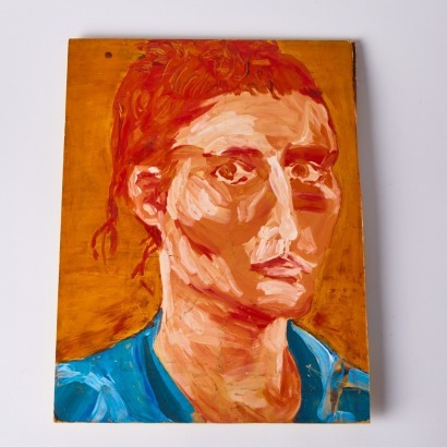 An Original Acrylic on Board Orange Lady Artist Unknown