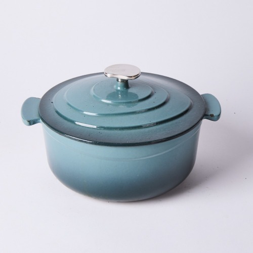 A Cast Iron Round Casserole in Slate Blue