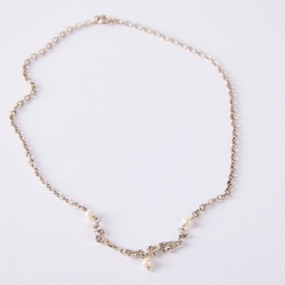 A Sterling Silver & Pearl Organic Form Necklace