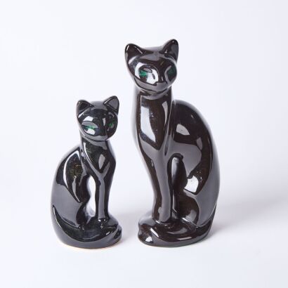 A Pair of Black Cats with Green Eyes