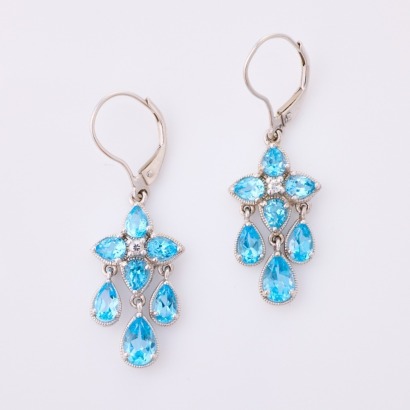 14ct White Gold, 4.00ct Blue Topaz Chandelier Type Earrings