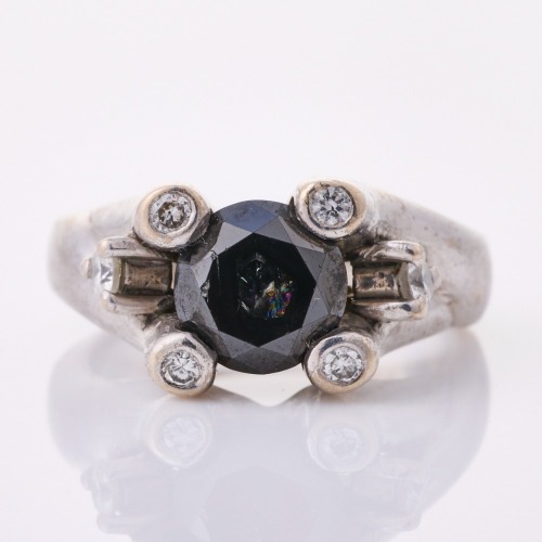 Silver / Palladium, Modern, 1.50ct Black Diamond/.07ct Diamond Ring