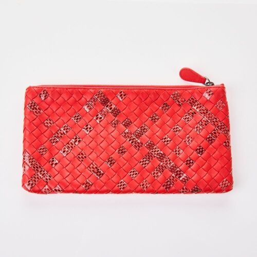 Bottega Veneta, Intrecciato Red Leather Clutch