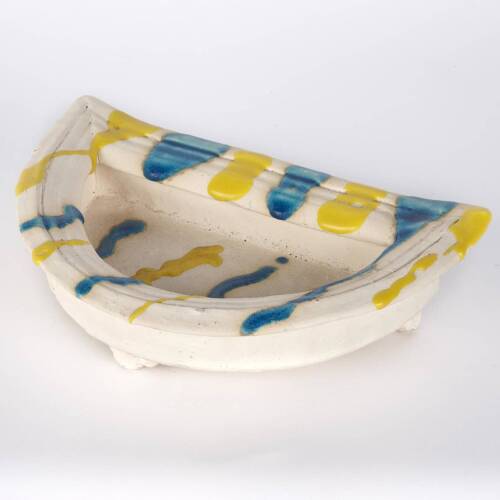Cream Crescent Dish with Turquoise and Yellow Stripes, 1990s