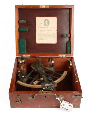 A Vintage 'Hezzanith' Sextant No.449 in Mahogany Fitted Case