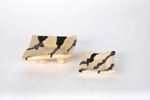 Two Square Dishes with Black Lines, 2005/06