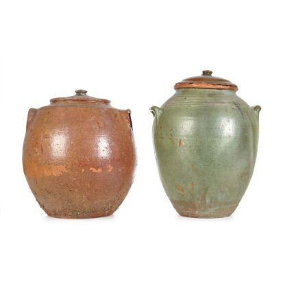 A Duo of Pottery Crock Pots