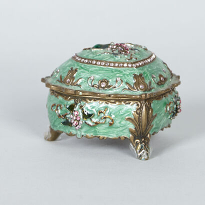 A Bronze and Enamel Musical Trinket Box