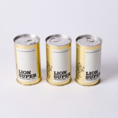 A Set of Three 1970 Air Filled Steel Lion Super Beer Cans