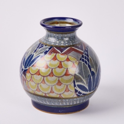 A Bulbous Painted Studio Pottery Vase