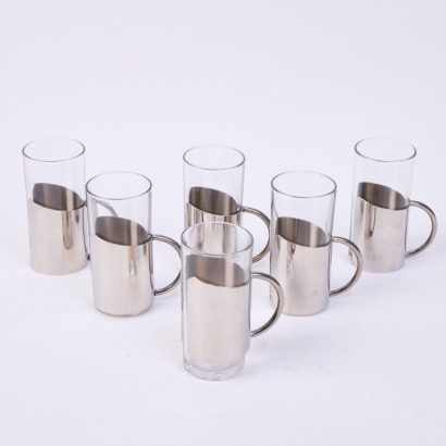 A Set of Six Degostini Stainless Steel Latte Glasses c.1980-90s