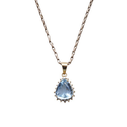 18ct Pear Shape Aquamarine and Diamond Pendant