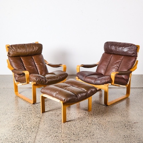 A Vintage Pair Of Fred Lowen Tessa Armchairs With Ottoman