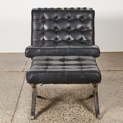 A Barcelona Style Lounge Chair With Footstool