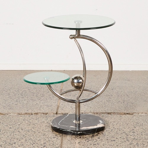 A Post Modern Chrome & Glass Cigarette Table with Marble Base