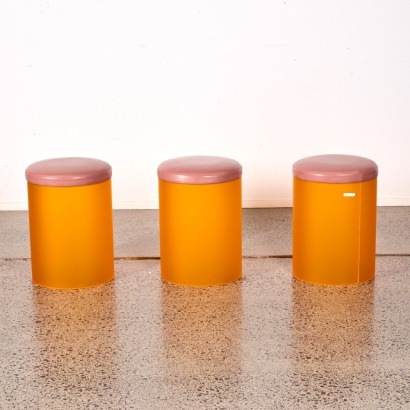 Three Custom Built Tangerine Acrylic Stools