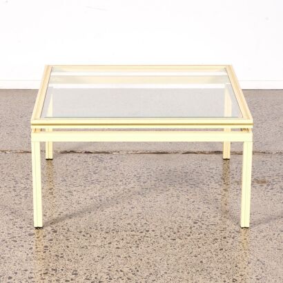 A Pierre Vandel Cream Lacquer and Brass Coffee Table