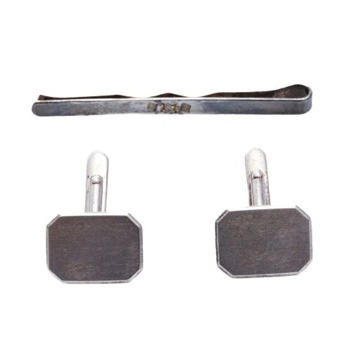 Silver Tie Clip and Cuff Links Set