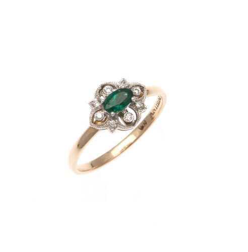 9ct Emerald and Diamond Ring