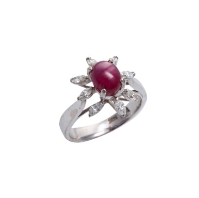 14ct White Gold Star Ruby and Diamond Ring