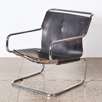 A Chrome And Leather Cantilever Chair