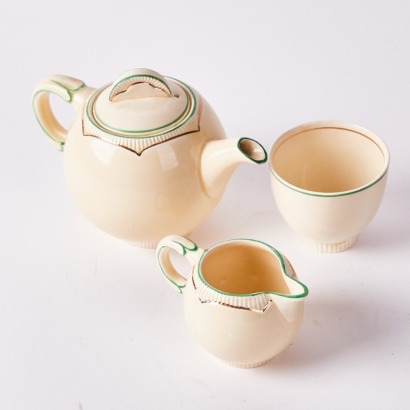 A Clarice Cliff Art Deco Green & Gilt Tea Set