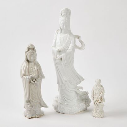 Three Chinese White Porcelain Guanyin Statues