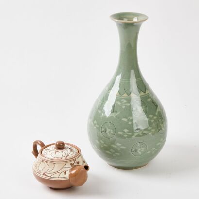 Korean Celadon Vase And Teapot