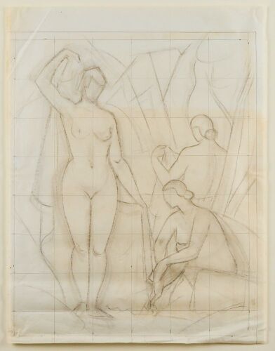 JOHN WEEKS Bathers, study for painting with reference lines