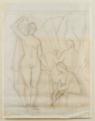 JOHN WEEKS Bathers, study for painting with reference lines