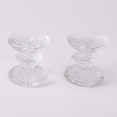 A Pair Of Vintage Iittala Flora Glass Candle Holders