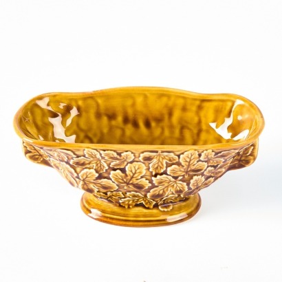 A Honey Glaze Leaf Motif Crown Lynn Vase Shape 2092