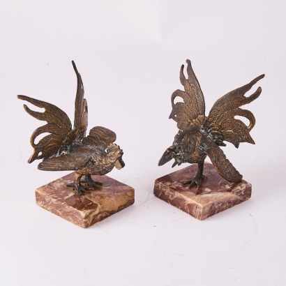 A Pair of Fighting Cockerel Bookends