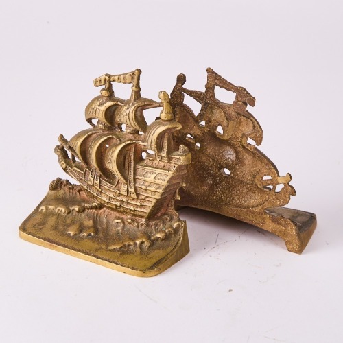 A Pair Of Brass Ship Book Ends