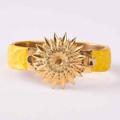 A Vintage Peruzzi Firenze Yellow Snakeskin And Gold Tone Bracelet, Stamped