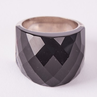 As Worn By Cheryl West An Iconic Black Cut Glass And Silver Cocktail Ring AF