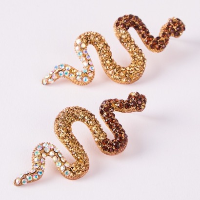 A Pair Of Gold Metal Vintage Rhinestone Snake Earrings