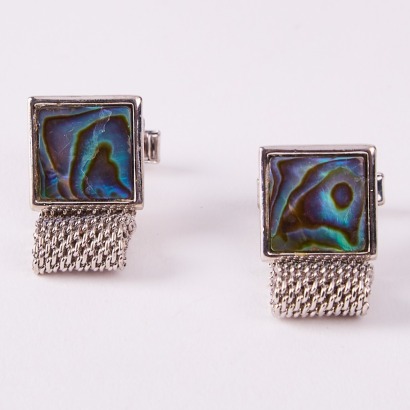 A Pair Of Vintage Paua And Silver Metal Wrap Around Cufflinks