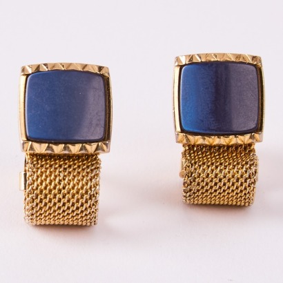 A Pair Of Blue And Gold Metal Chainlink Wraparound Cufflinks