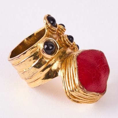 A Vintage Yves Saint Laurent Cabochon Gold Arty Ring