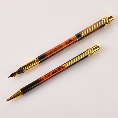 Cartier, Must De Cartier Trinity Brown Laquer Two Pen Set with Box