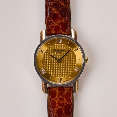 Stainless Steel / Gold-tone, 24.5mm S.T. Dupont Paris 199.21.3 Quartz Wristwatch