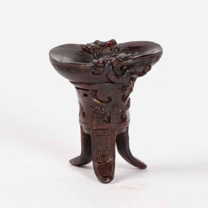 A Chinese Horn-carved Ritual Wine Cup