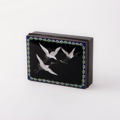 A Japanese Meiji Period Cloisonné Enamel 'Crane' Covered Box