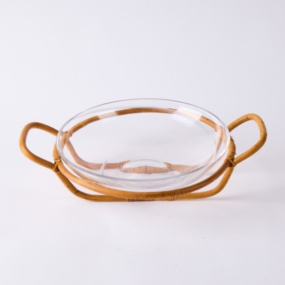 A Rattan and Glass Fruit Bowl