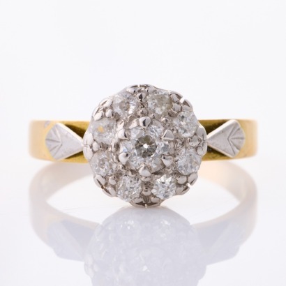 18ct Yellow / White Gold, Vintage, .46ct Diamond Cluster Ring