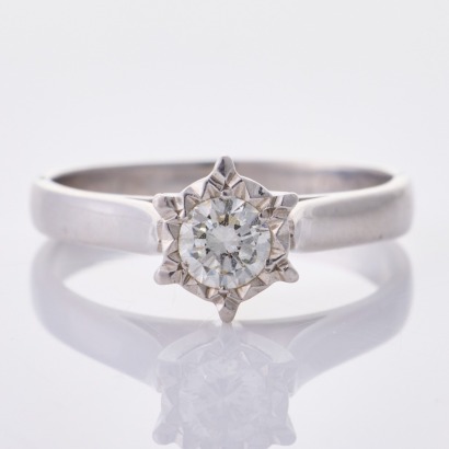 18ct White Gold, Vintage .30ct Diamond Solitaire Ring