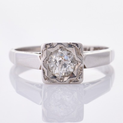 18ct White Gold / Palladium, Vintage .46ct Diamond Solitaire Ring