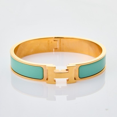 Hermès, Clic H Turquoise Enamel Bracelet