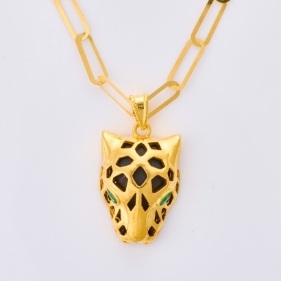 18ct Yellow Gold, 44cm Panther Head Pendant Necklace